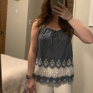 Knox Rose Chambray Tank with lace detail / XS